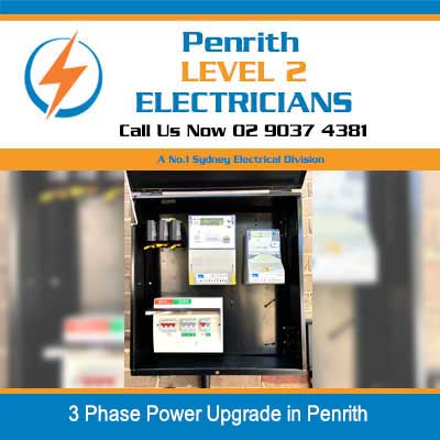 3 phase power upgrade with meter box showing electrical meters and distribution equipment in Penrith