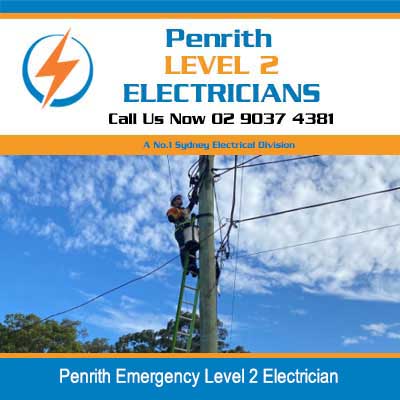 Emergency level 2 electrician on ladder working on power pole in Penrith